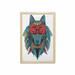 Tribal Wall Art with Frame Warrior Wolf Portrait with Feathers Animal Art Printed Fabric Poster for Bathroom Living Room 23 x 35 Teal White and Red by Ambesonne