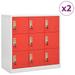 vidaXL Locker Cabinets 2 pcs Light Gray and Red 35.4 x17.7 x36.4 Steel