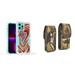 Case and Pouch Bundle for iPhone 14 Pro: Heavy Duty Armor Rugged Case (Abstract Love Hearts) and Vertical Rugged Nylon Belt Holster (Camo)