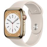 Apple Watch Series 8 GPS + Cellular 41mm Gold Stainless Steel Case with Starlight Sport Band - M/L. Fitness Tracker Blood Oxygen & ECG Apps Always-On Retina Display