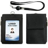 ID Badge Holder with Retractable Lanyard Premium Leather Name Badge Holders Adjustable ID Card Holder with Zipper Pocket for Offices&School ID Credit&Access Card (Black)