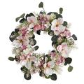 Nearly Natural 20 Hydrangea and Magnolia Artificial Wreath in Pink