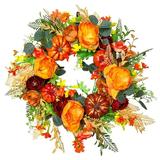 Fall Peony And Pumpkin Wreath for Front Door Artificial Fall Wreath 17.7 inch