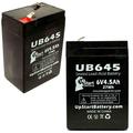 2x Pack - Compatible Canon EOS 10D Battery - Replacement UB645 Universal Sealed Lead Acid Battery (6V 4.5Ah 4500mAh F1 Terminal AGM SLA) - Includes 4 F1 to F2 Terminal Adapters