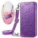 Dteck Crossbody Case for iPhone 8 Plus / iPhone 7 Plus Embossed Flower PU Leather Magnetic Flip Wallet Case with Detachable Adjustable Shoulder Strap Purple