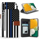 BC Pocket Wallet [Card Slots & ID Window] Case for Samsung Galaxy A13 5G - Thin Blue Line Flag