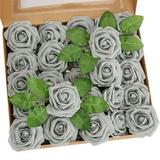 Luxtrada Foam Fake Roses Artificial Rose Flowers for DIY Wedding Party Home Decorations Gray 25PCS