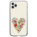 DistinctInk Clear Shockproof Hybrid Case for iPhone 12 MINI (5.4 Screen) - TPU Bumper Acrylic Back Tempered Glass Screen Protector - Spring Collection - Floral Heart Green Red