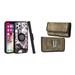 Bemz Ring Series Case for iPhone 14 Plus (TPU Silicone Cover with Magnetic Stand) and Rugged Denim Nylon Belt Holster Pouch (Black White Marble/Tan Brown)