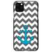 DistinctInk Case for iPhone 13 (6.1 Screen) - Custom Ultra Slim Thin Hard Black Plastic Cover - Grey White Chevron Teal Anchor - Nautical Anchor Design