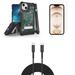 Bemz iPhone 13 Mini Bundle: Tri Shield Military Grade Armor Rugged Case (Midnight Cherry Blossom) Premium Glass Screen Protectors (2-Pack) USB-C to Lightning Cable (3.3ft/1m)