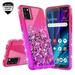 Liquid Quicksand Glitter Cute Phone Case for Alcatel TCL A3X A600DL Case for Girls Women Clear Bling Diamond Phone Case Cover - Hot Pink/Purple