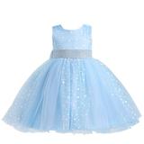 Fesfesfes Kids Dress Girls Sleeveless Princess Dress Bow Tie Lace Flowers Mesh Dress Tufted Dress