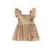 xkwyshop Infant Baby Girls Casual Princess Dress Solid Color Square Collar Ruffle Sleeveless One-piece Dress