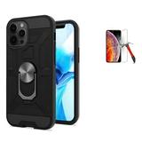 Phone Case for Iphone 12 Pro Max (6.7 ) / Apple Iphone 12 Pro-Max Screen Protector / Shock Absorbing Dual-Layered Case (Mat-Ring Black / Tempered glass )