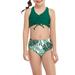 Sunisery Family Matching Swimwear Mom Girls Solid Sleeveless Drawstring V-Neck Tops+Leaves Print Panties Bikini Set Green 4-5 Years