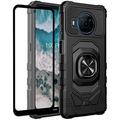 Compatible Case for Nokia C200 Case with Tempered Glass Screen Protector [Military Grade] Ring Car Mount Kickstand Shockproof Hard Phone Case - Black