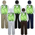 5pc Lime Green Neon Vest Bow tie Hat Suit Set Baby Boy Toddler Kid Uniform S-7