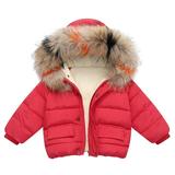 TAIAOJING Baby Girls Hooded Jacket Winter Child Kids Solid Color Zipper Keep Warm Clothes Windbreaker Coat 18-24 Months