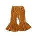 Nokpsedcb Kids Toddler Infant Baby Girl Velvet Solid Color Elastic Waistband Flare Pants Caramel Color 2-3 Years