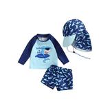 Woshilaocai Toddler Baby 3Pcs Swimwear Set Infant Boy Swimsuit with Hat UPF 50+ Rash Guards Long Sleeve Bathing Suit