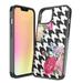 Capsule Case Compatible with iPhone 13 [Heavy Duty Hybrid Design Slim Style Black Phone Case Cover] for iPhone 13 6.1-Inch (Pink Houndstooth Roses)