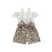 Canrulo Toddler Infant Baby Girls Romper Leopard Floral Print Pom Pom Jumpsuit Playsuit Summer Clothes White Leopard 4-5 Years