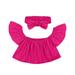 Fesfesfes Toddler Baby Girls Fashion Cute Flying Sleeves Solid Color Leaky Shoulder Top Bow Headdress Suit