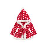 JYYYBF Christmas Toddler Baby Girl Bathrobe Sleepwear Contrast Color/ Dot Print Plush Soft Baby Hooded Robe Pajamas Red Dot 18-24 Months