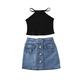 Toddler Baby Girl Off Shoulder Halter Tops Camisole Crop Top Shirts Denim Mini Skirty Summer Outfit Set