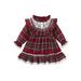 Canrulo Toddler Baby Girl Christmas Dress Outfits Kids Plaid Long Sleeve One Piece Dresses Tutu Skirts Fall Winter Clothes Red 2-3 Years
