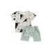 Canrulo Toddler Baby Boys Summer Clothes Bird Print Short Sleeve Tops and Drawstring Shorts with Pockets Set Blue 18-24 Months