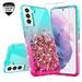 Liquid Quicksand Glitter Cute Phone Case for Samsung Galaxy S22 Plus Case for Girls Women Clear Bling Diamond Phone Case Cover - Pink/Teal