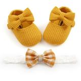 2pcs/Set Newborn Baby Girl Princess Mary Jane Shoes Toddler Infant Wedding Dress Flat Shoes with Free Headband