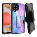 ANJ+ Rugged Shockproof Holster Case w/Card Slot Kickstand + Tempered Glass Cover for Samsung Galaxy A42 5G - Dream Galaxy Rainbow