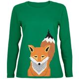 Winter Pixelated Fox Green Womens Long Sleeve T-Shirt - 2X-Large