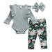 Baby 3PCS Newborn Baby Girl Knitted Clothes Ruffle Long Sleeve Romper Floral Legging Pants Headband Autumn Outfits Set 0-24M