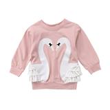 Qtinghua Toddler Baby Girls Swan Printed Cotton Long Sleeve Lace T Shirt Sweatshirts Tops Kids Autumn Blouse White 6-12 Months