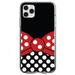DistinctInk Clear Shockproof Hybrid Case for iPhone 13 Pro MAX (6.7 Screen) - TPU Bumper Acrylic Back Tempered Glass Screen Protector - Black White Polka Dot Red Bow Minnie