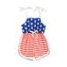 Douhoow 0-3Years Kids Independence Day Playsuit Baby Girl Tie-up Star Print Spaghetti Strap Romper