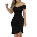 Juebong Womens Mini Evening Party Dress Casual Elegant One Shoulder Dress Solid Party Skinny Slim Dress