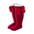 Binpure Baby Girls Cotton Long Socks Solid Color Big Bow Knee High Stocking