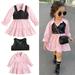 Maxcozy Kids Girls Outfits Pink Long Shirts Dress + PU Leather Vest 1-2 Years