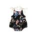 Puloru Baby Girlâ€™s Flower Print Round Neck Bow Lace-Up Suspender Romper