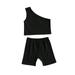 LisenraIn Kids Baby Girls Outfit Set One Shoulder Solid Color Tops Shorts Set