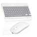 Rechargeable Bluetooth Keyboard and Mouse Combo Ultra Slim Full-Size Keyboard and Mouse for LG G Pad III 10.1 FHD and All Bluetooth Enabled Mac/Tablet/iPad/PC/Laptop - Stone Grey with Purple Mouse