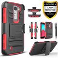 LG Phoenix 2 Case LG K7 Case LG Treasure Case LG Tribute 5 Case Dual Layers [Combo Holster] Case And Built-In Kickstand with [HD Screen Protector] And Circlemalls Stylus Pen (Red)