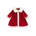 Canrulo Kids Baby Girls Christmas Dress Coral Fleece Peter Pan Neck Long Sleeves Dress Princess Dress Red 18-24 Months