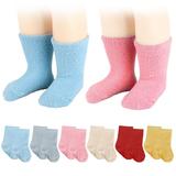 Spencer 6 Pairs Baby Toddler Socks with Grippers Non Slip Ankle Crew Socks Kids Boys Girls Warm Thick Fuzzy Socks for Infants 0-36 Months