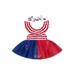 xkwyshop Infant Baby Girls Romper Suit Boat Neck Sleeveless Striped Print High Waist Mesh Dress Casual Independent Day Wear Set